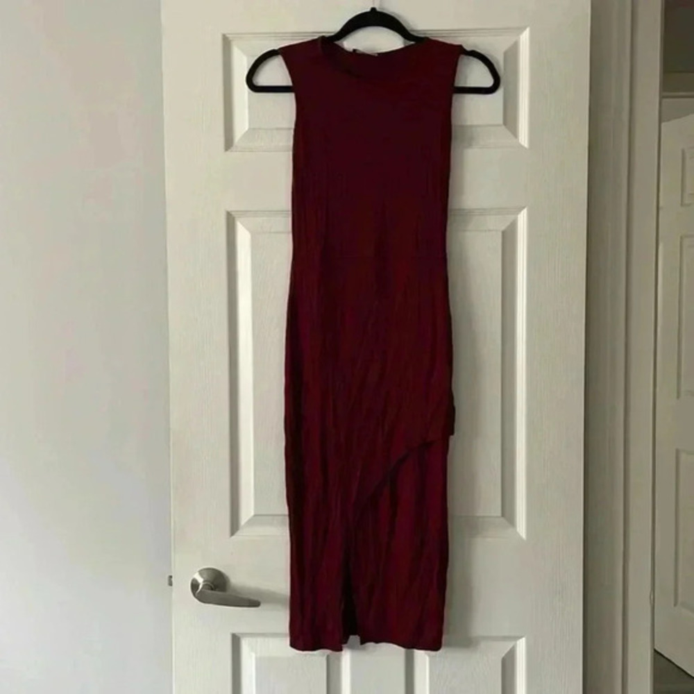Misguided Burgendy Slit Dress